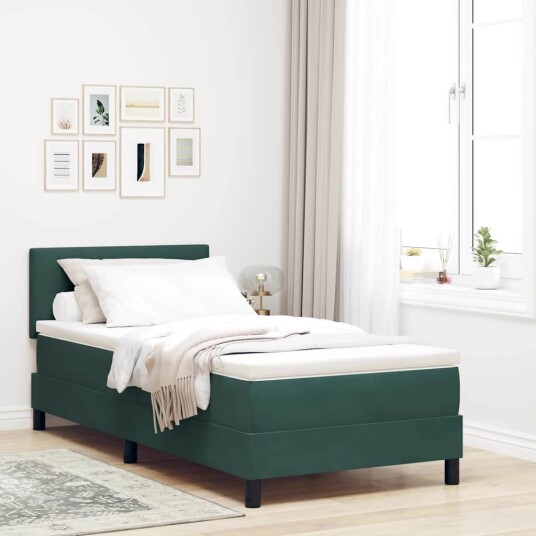 Box spring seng med madrass Mørkegrønn Enkel Fløyel