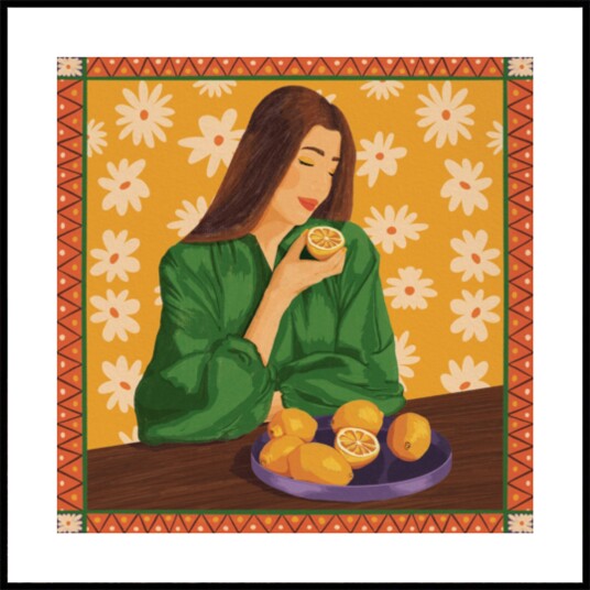 Boho Lemon Girl Plakat / 30x30