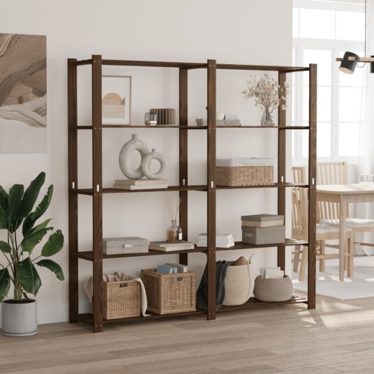 Oppbevaringshylle 5 hyller brun 170x38x170 cm massiv furu