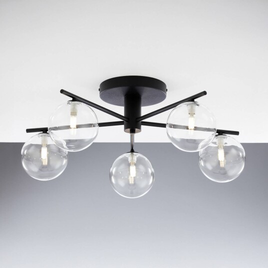 Jupiter Prato taklampe svart/klar glass 5 lyskilder