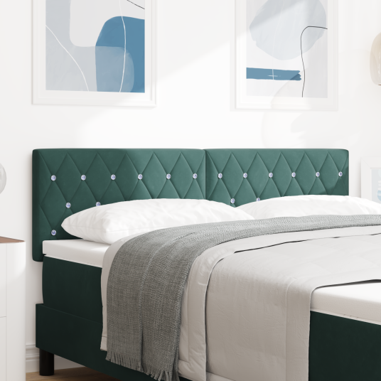 Sengegavl med krystallknapper tufted mørkegrønn 160 cm fløyel