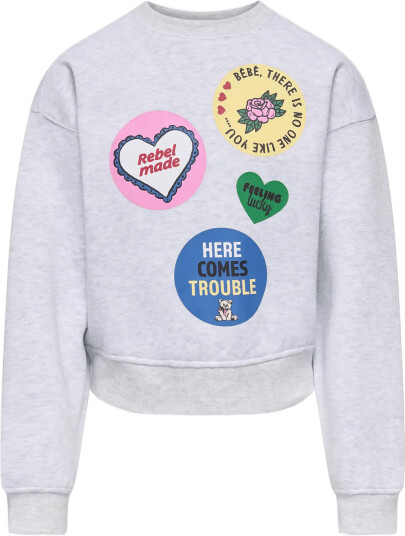 Kids Only Koghima L/S O Neck Print Swt   Grey   122 128
