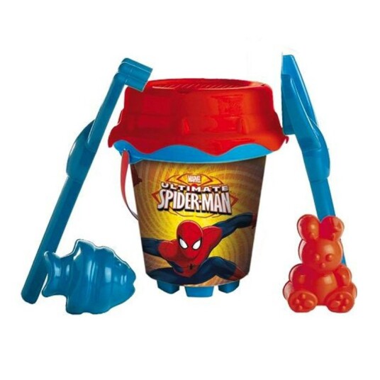 Marvel Spider-Man Sandsett Bøtte med spade, sil, rive, og former