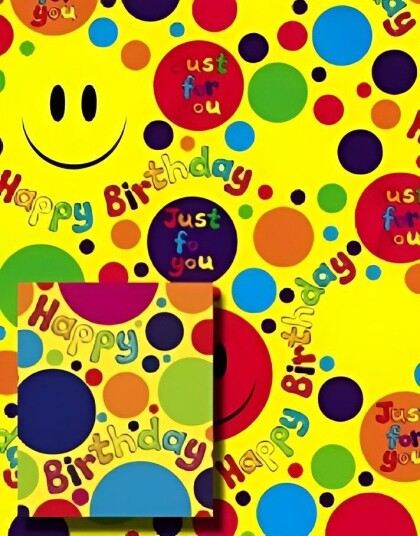 2 stk Happy Birthday Gavepapir med 2 stk Navnelapper   50x70cm