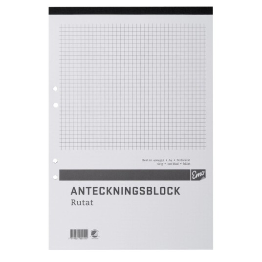 Anteckningsblock A4 rutat, perforerat 5 st
