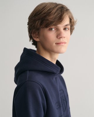 Teens hettegenser med ensfarget logo EVENING BLUE 134/140