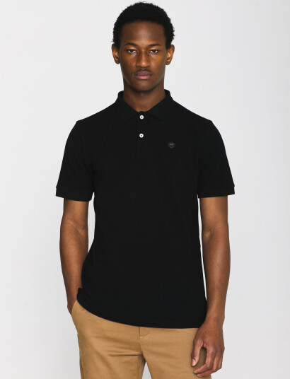 Knowledge Cotton Apparel Basic Badge Polo - Gots/Vegan - Black - M