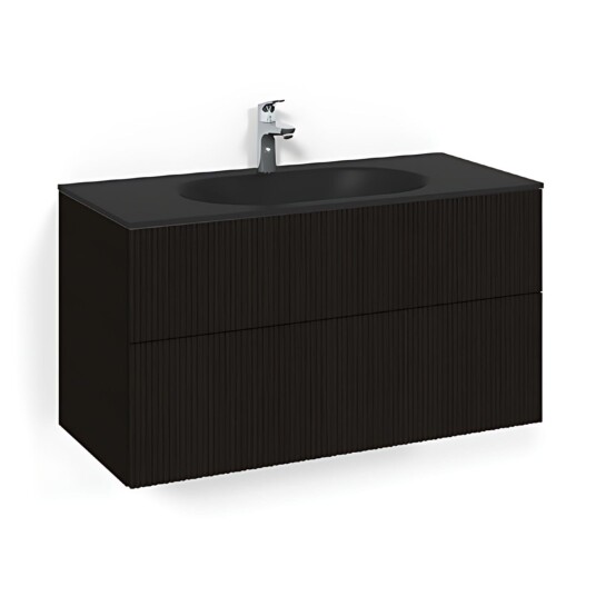 Macro Design Crown Line Servantskap 2-skuff - med Glasservant Svart eik / 100cm Glass Edge