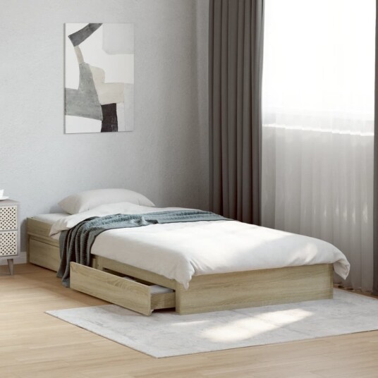  Sengeramme med skuffer sonoma eik 90x190 cm konstruert tre 8721102623615