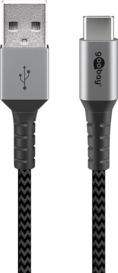 USB-C ™ til USB-A Tekstilkabel med metallplugger (Space grå / sølv) 0,5 m USB-C ™ til USB-A Tekstilkabel med metallplugger (Space grå / sølv) 0,5 m