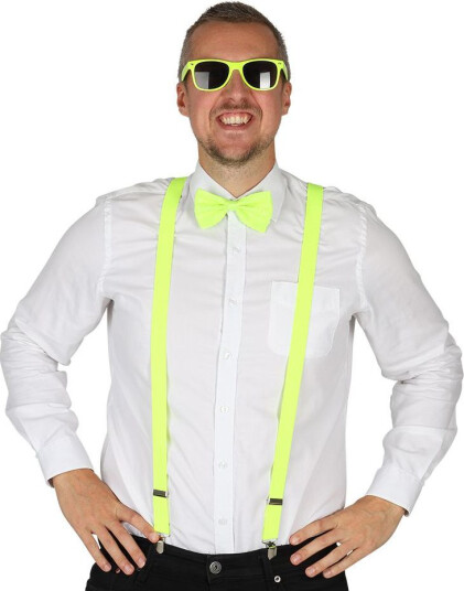 Joker Kostymesett Neon Gule Briller Bukseseler og Sløyfe 97601