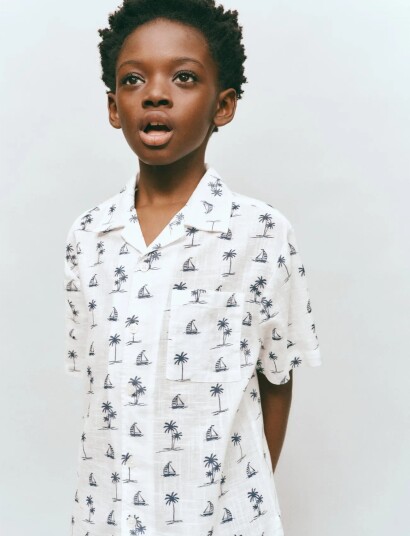 Mango Palm Tree Print Cotton Shirt White 8