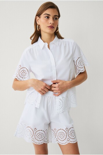 Ellos Collection Shorts med broderie anglaise Hvit
