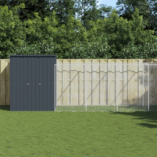 Vidaxl Hundehus Med Gård Antrasitt 165X863X181 cm Galvanisert Stål