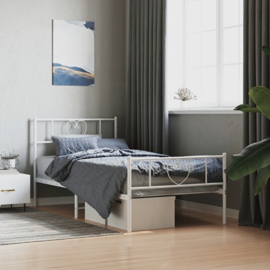 Sengeramme i metall med hode og fotgavl hvit 75x190 cm 355520