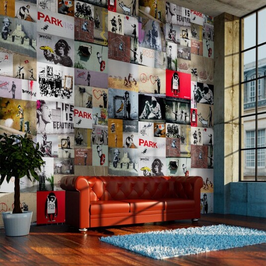 Fototapet Banksy A Collage 50x1000 - Artgeist sp. z o. o.