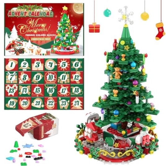 Adventskalender 2024 Juletre Byggesett 1066 Deler Jule Nedtellingskalender 24 Dagers Byggeklosser   Perfekt