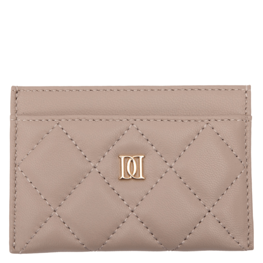 DARK Leather Quilted Card Holder Taupe