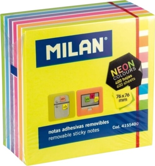 Milan 4155400 Firkant Blå Grønn Lilac Oransje Rosa Hvit Gult 76 Mm 76 Mm 400 Ark 75 Mm