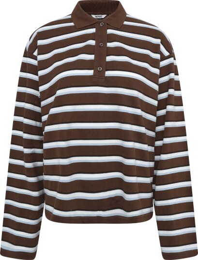 Monki Long Sleeved Cotton Polo Top BROWN DARK XS Monki Long Sleeved Cotton Polo Top BROWN DARK XS