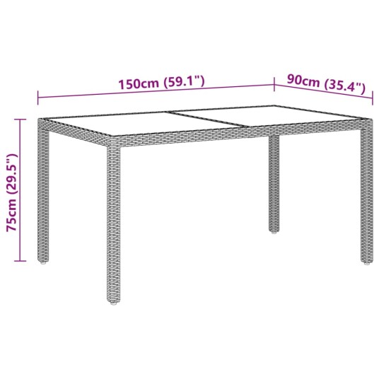 vidaXL Hagebord 150x90x75 cm herdet glass og polyrotting Beige