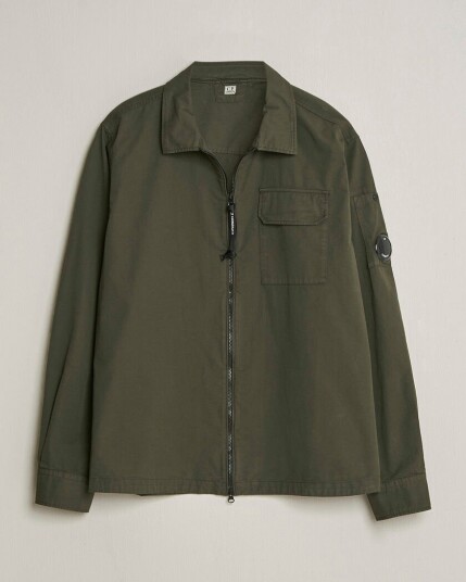 C.P. Company Garment Dyed Gabardine Zip Overshirt Dark Green