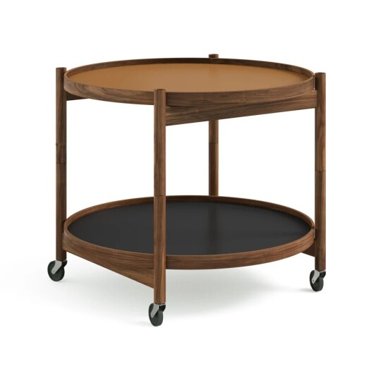 Brdr. Krüger Bølling Tray Table model 60 rullebord clay, oljet valnøttstativ Brdr. Krüger Bølling Tray Table model 60 rullebord clay, oljet valnøttstativ