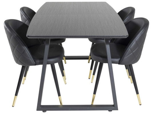 Venture Design Inca & Velvet spisegruppe Svart/svart 4 st stoler & bord 160 x 85 cm
