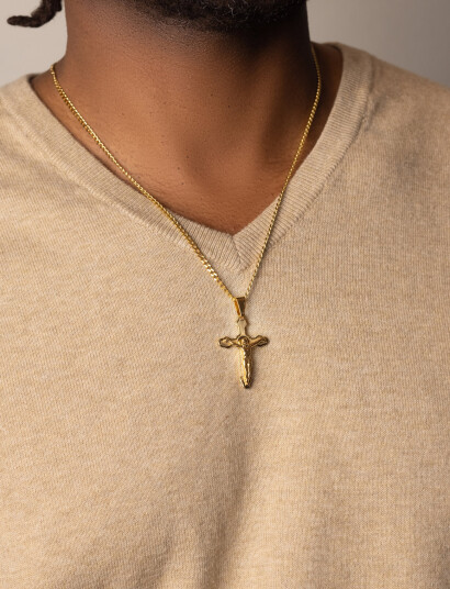 Nialaya Men"s Gold Necklace With Crucifix Pendant   Gold   ONE SIZE 59 cm