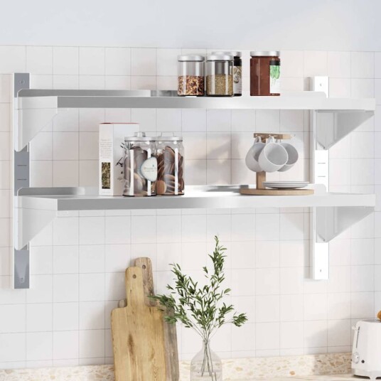 Vegghylle 2 etasjer 100x30x60 cm sølv rustfritt stål Vegghylle 2 etasjer 100x30x60 cm sølv rustfritt stål