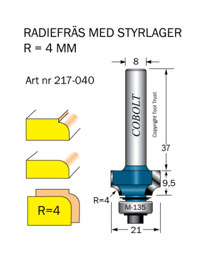 Cobolt 217 040 Avrundingsfres R=4 D=21 L=9,5 Maskintilbehør & forbruk