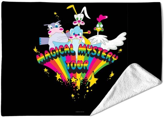 Rocksax The Beatles Magical Mystery Characters Black Sherpa Fleece Blanket 60 in x 80 in 78899354