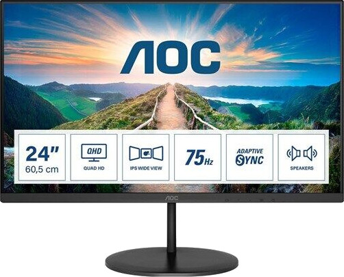 AOC Q24V4EA 24" QHD IPS LED-skjerm 2560x1440 med 75Hz og innebygde høyttalere - Svart AOC Q24V4EA 24" QHD IPS LED-skjerm 2560x1440 med 75Hz og innebygde høyttalere - Svart