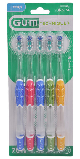 Sunstar GUM Technique+ Tannbørste Voksen Soft 5 Stk Sunstar GUM Technique+ Tannbørste Voksen Soft 5 Stk