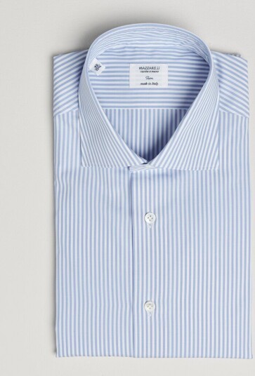 Mazzarelli Soft Cotton Popeline Shirt Light Blue Stripe Mazzarelli Soft Cotton Popeline Shirt Light Blue Stripe