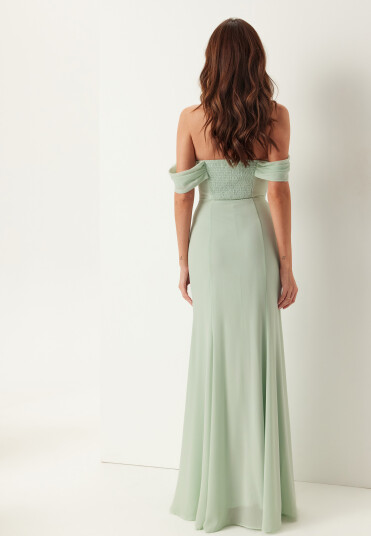 Goddiva Chiffon Off Shoulder Maxi Dress