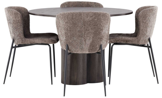 Venture Design Olivia & Modesto spisegruppe Mørkegrå/mokka 4 stoler & bord 110 cm