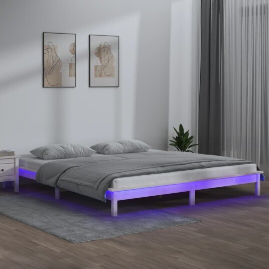 vidaXL Sengeramme med LED hvit 160x200 cm heltre