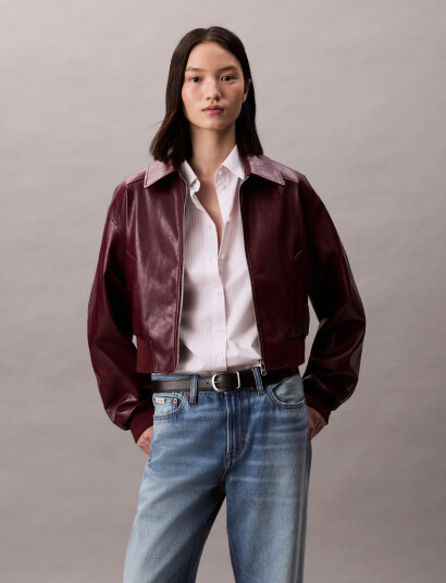 Calvin Klein Jeans A-Cropped Crinkle Faux Leather B - Burgundy - XXS Calvin Klein Jeans A-Cropped Crinkle Faux Leather B - Burgundy - XXS