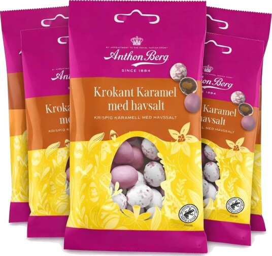36 stk Anthon Berg Mandel Egg med Krokant Karamel med Havsalt   Hel Eske
