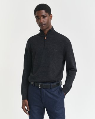Gant Ekstra fin merinoullgenser med halv glidelås DARK CHARCOAL MELANGE S