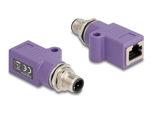 Delock M12 Adapter D-Kodet 4 Pins Hann Til Rj45 Hunn Cat.5E Med Rett Monteringshull Lilla Delock M12 Adapter D-Kodet 4 Pins Hann Til Rj45 Hunn Cat.5E Med Rett Monteringshull Lilla