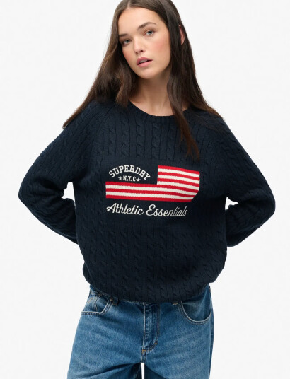 Superdry Slouchy Cable Flag Knit - Black - S