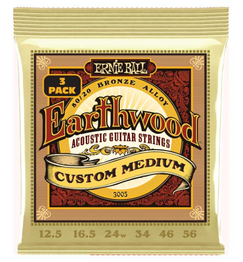 Ernie Ball Eb-3005 Earthwood 80/20 0125-056 Custom Medium 3-Pack