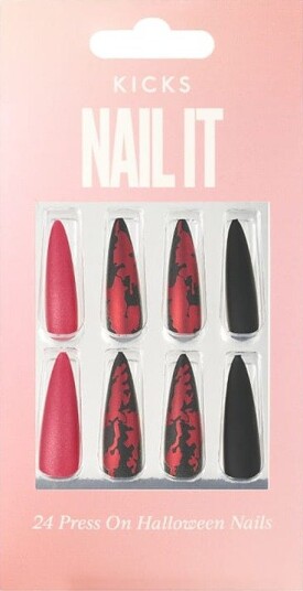 Nail It - 24 Press On Halloween Nails Black/Red