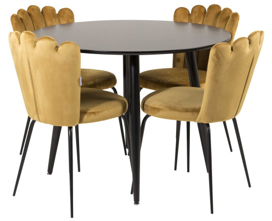 Venture Design Plaza & Limhamn spisegruppe Svart/gul 4 st stoler & bord 100 cm