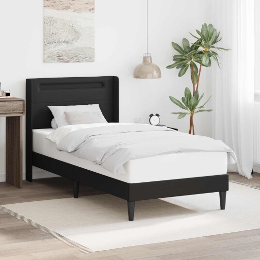 Sengestamme med LED lysstrimler Svart 90 x 190 cm Kunstlær Sengestamme med LED lysstrimler Svart 90 x 190 cm Kunstlær