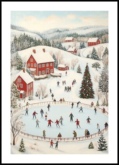 Winter Wonderland Ice Skating Scene Poster Plakat / 21x30cm