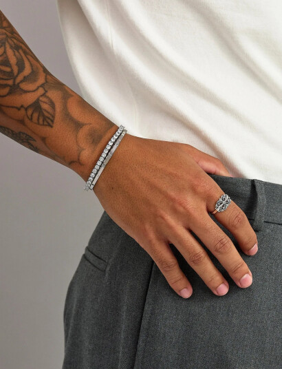 Nialaya Silver Gemstone Bracelet White L