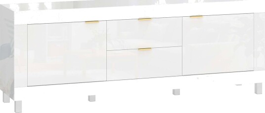 TV stativ for 75" TV er – blank hvit 2 skap og skuffer